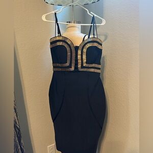 Fashion Nova Black and Gold Bodycon Dress with Removable Straps